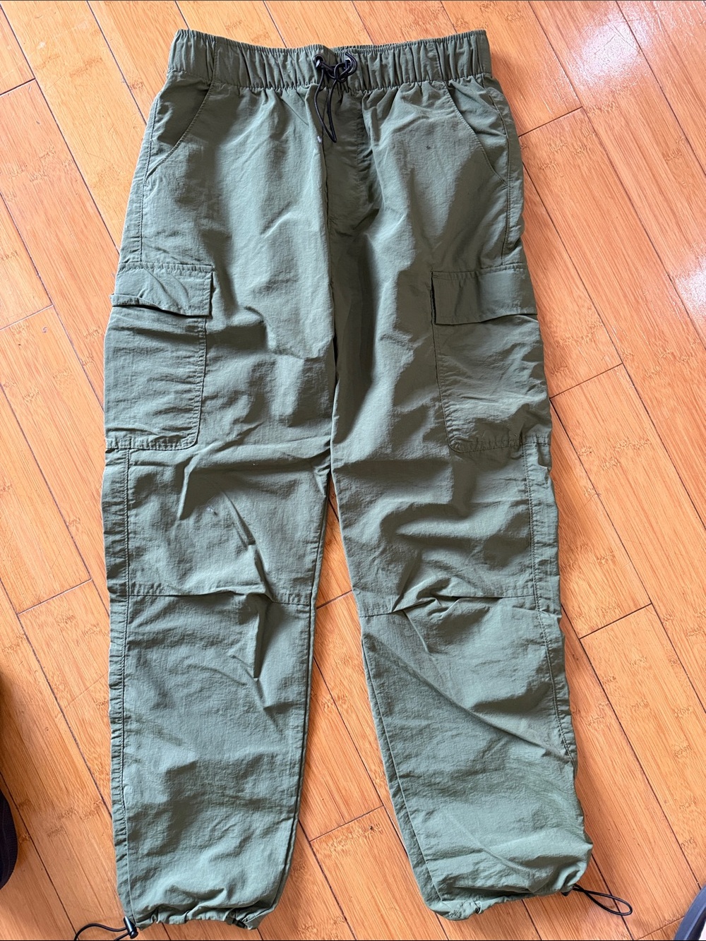 Olive Green Men's Cargo Jogger Pants with Drawstring Waist